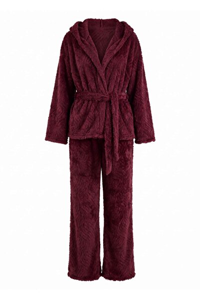 Trendyol Collection Burgundy Double Breasted Soft Winter Buttoned Knitted Paj...