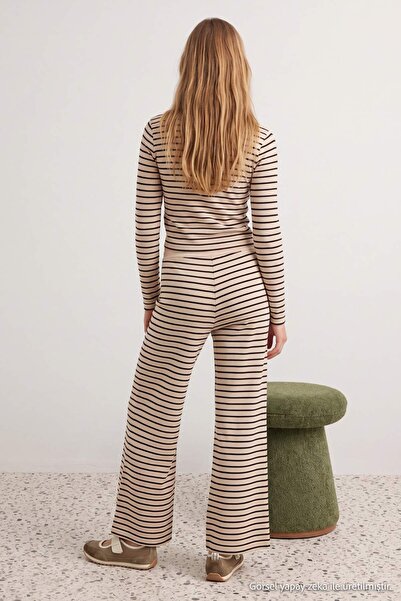 Trendyol Collection Multi-Colored Striped Fitted/Skin-Fitting Wide Leg Soft S...