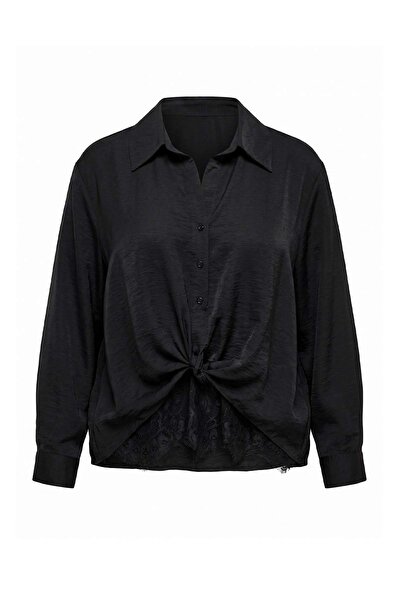 Trendyol Curve Black Oversize Lace Detailed Plus Size Woven Shirt Tbbaw27Ax00036
