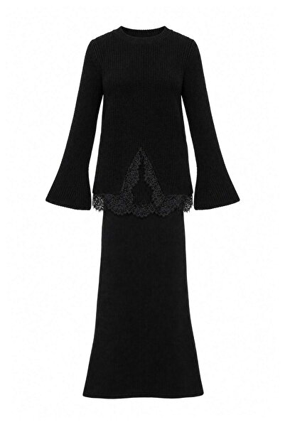 Trendyol Modest Black Lace Detailed Skirt-Sweater Knitwear Hijab Bottom - Top...