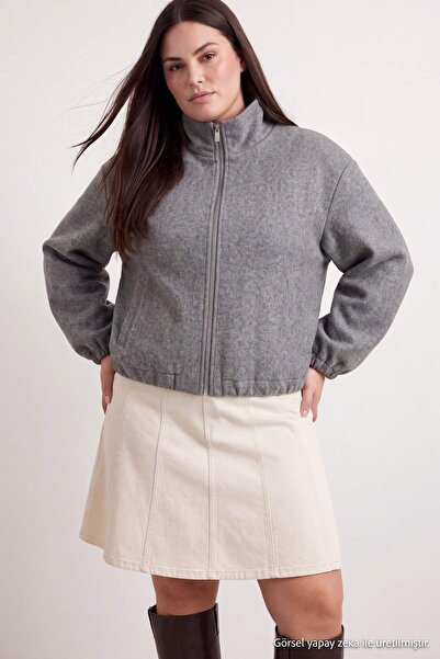 Trendyol Curve Ecru Denim Large Size Skirt