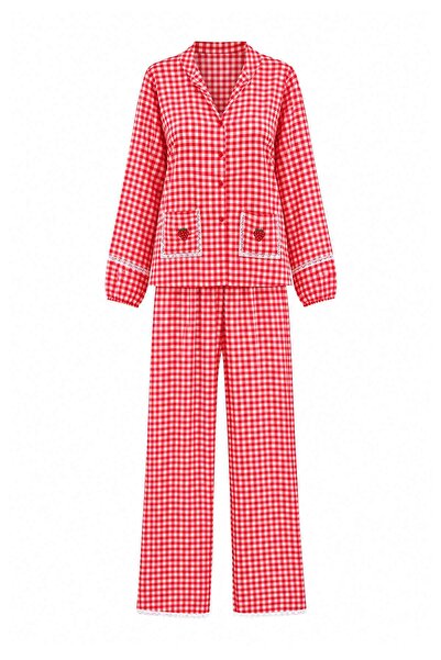 Trendyol Collection Red Plaid / Checkered Shally Woven Pajama Set Thmaw27Pt00087