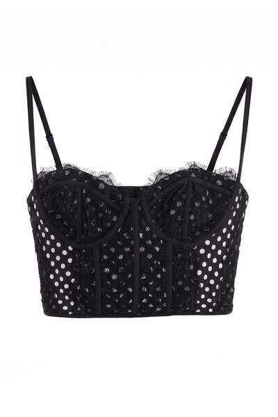 Trendyol Collection بوستير دانتيل أسود منقط بحمالات TPRAW27BS00022