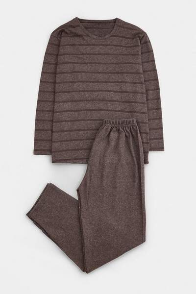 Trendyol Collection Brown Regular Fit Striped Knitted Pajama Set Tmnaw27Pt00058