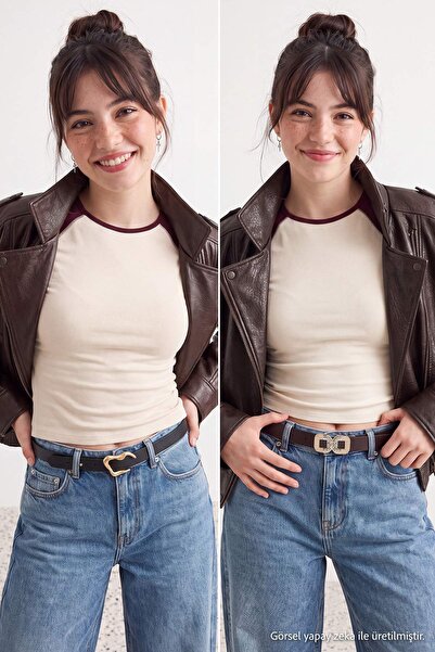 TRENDYOL SHOES Black-Brown Double Pack Women's Belt Twoaw25Ke00000