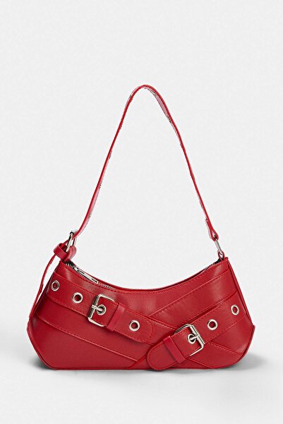 TRENDYOL SHOES Red Faux Leather Eyelet Belt Buckle Detailed Medium Size Women...