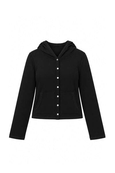 Trendyol Collection سويت شيرت محبوك بقلنسوة وقصة ضيقة باللون الأسود TWOAW27SW...