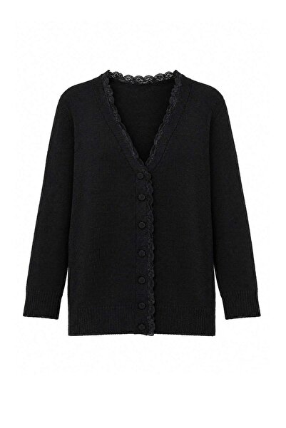 Trendyol Modest Black Lace Detailed Knitwear Hijab Cardigan Tctaw27Th00011