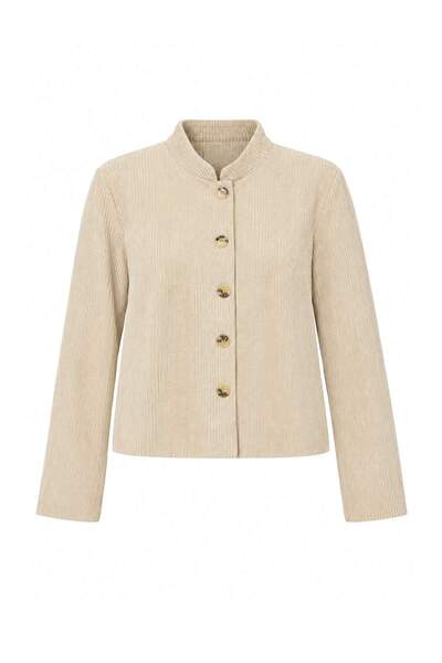 Trendyol Collection Beige Velvet Stand Collar Jacket Twoaw27Ce00058