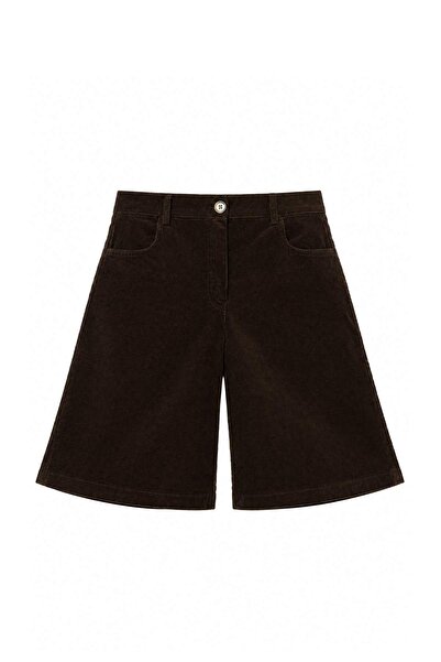 Trendyol Collection شورت مخملي بني داكن وبرمودا TWOAW27SR00041