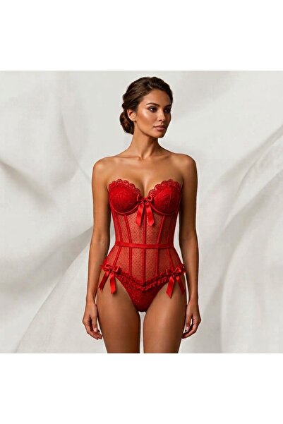 CANELLA SECRET Rubby Dantel Detaylı Straplez Korse Takımı