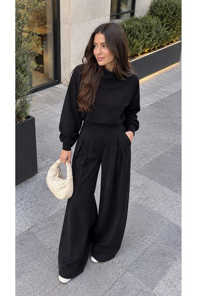 ŞIK VE MUTLU Black Turtleneck Premium Top and Bottom Set