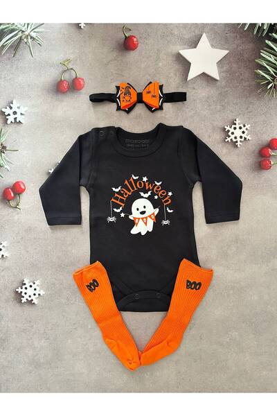 sun desing Halloween Cadılar Bayramı Turuncu Toka Bandana Bebek Zıbın Turuncu...