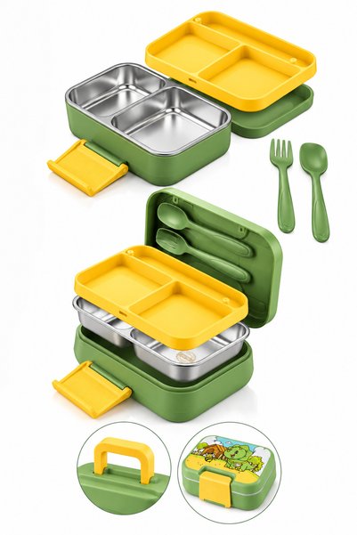 Sowo Home Happi Nutrition Container 1 Liter Stainless Steel 2 Compartment Leakproof Food Storage Container