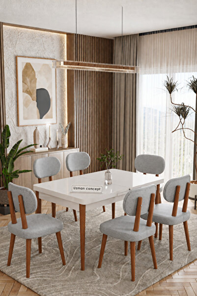 UZMHOME Sunset 80 x 130 Açılabilir 6 Sandalyeli Masa Takımı