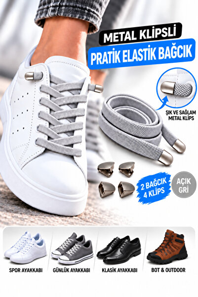AiryFooT Metal Klipsli Pratik Elastik Ayakkabı Bağcığı 100 Cm ( 1 Çift )