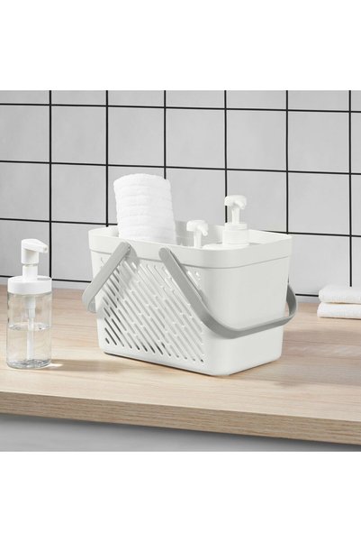 IKEA سلة بيضاء مكونة من قطعتين، سلة حمام متعددة الأغراض، منظم حمام باللون الأبيض