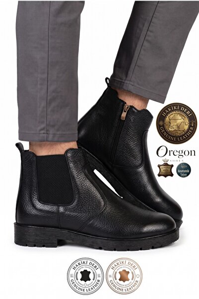 MAKRAS EXCLUSIVE Mkex Oregon 100% Genuine Leather Black Men's Zippered Chelse...