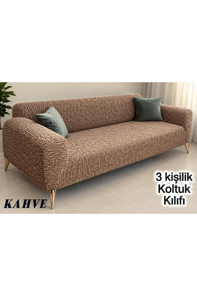 ÖZMAKAN Jakarlı 3kişilik Koltuk Örtüsü , Çekyat Kanepe Kılıfı (ÜRÜN İÇERİĞİ 1ADET)kahve