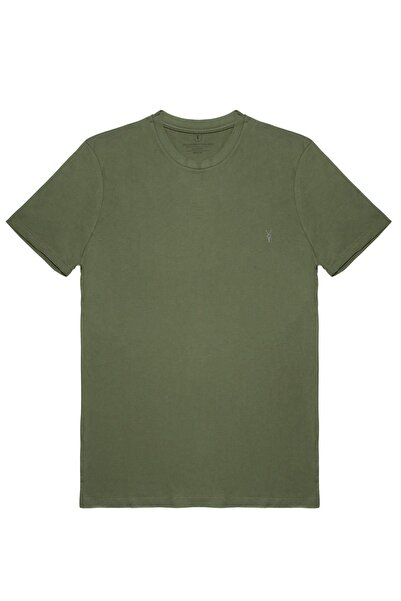 COMBİNE MİCHAİL Men's Khaki 100% Cotton Slim Fit Crew Neck Short Sleeve T-Shirt