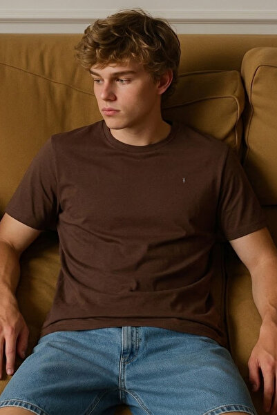 COMBİNE MİCHAİL Men's Short Sleeve Comfortable Cotton Coffee T-Shirt