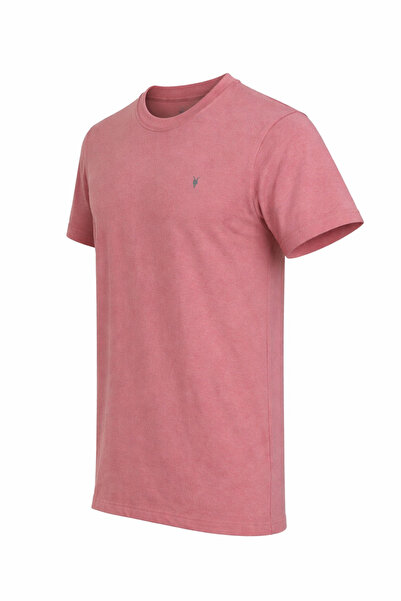 COMBİNE MİCHAİL Erkek Pudra %100 Pamuk Slim Fit Bisiklet Yaka Kısa Kollu Tişört