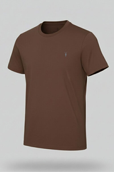 COMBİNE MİCHAİL Men's Crew Neck Casual Basic Brown T-Shirt