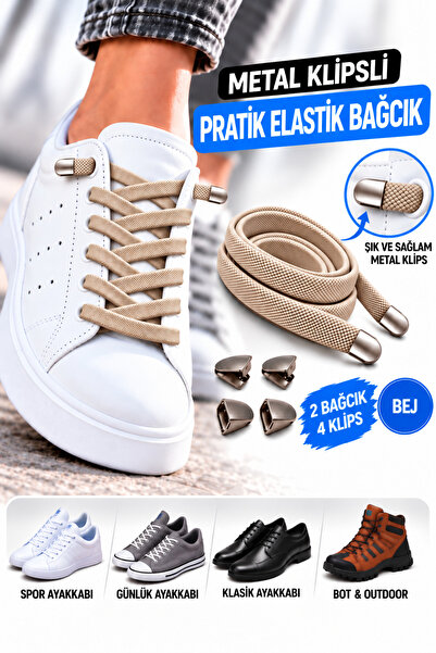 AiryFooT Metal Klipsli Pratik Elastik Ayakkabı Bağcığı 100 Cm ( 1 Çift )