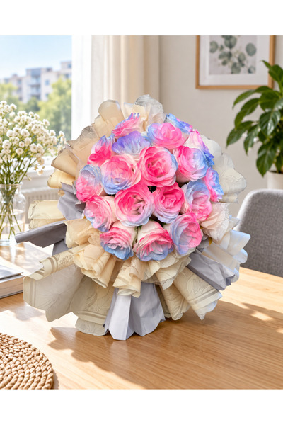 Generic Brand Buchet artificial de trandafiri cu verdeață decorativă, 40 cm, ...