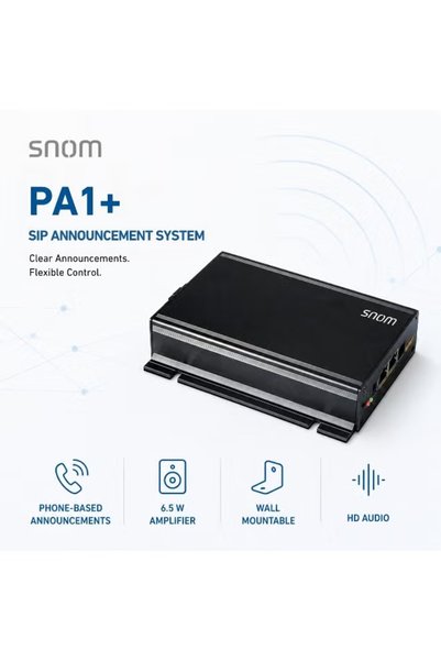 Snom PA1+ Public System - 6.5W Integrated Amplifier, SIP Announcements, HD Au...