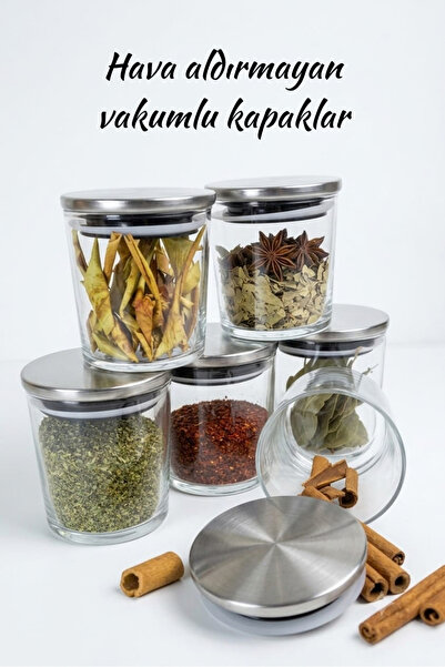 ÖZ HOME 6 Pieces 340 ml Vacuum Glass Spice Container / Storage Container with...