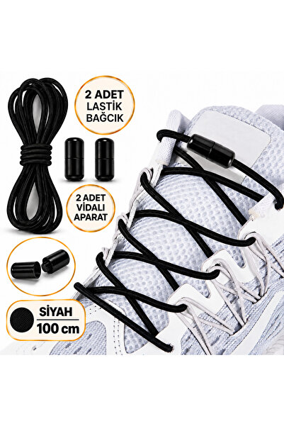 AiryFooT 100 Cm Vidalı Elastik Akıllı Esnek Yuvarlak Ayakkabı Bağcık 1 Çift (...