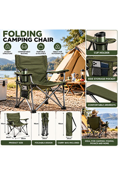 EasyLife Heavy Duty Folding Camping Chair Portable Outdoor Chair with Cup Hol...