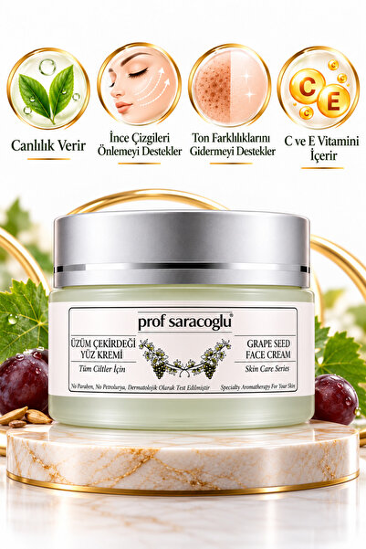 prof saracoğlu Doğal Üzüm Çekirdeği Yüz Kremi 50 ml | C ve E Vitaminli Nemlen...