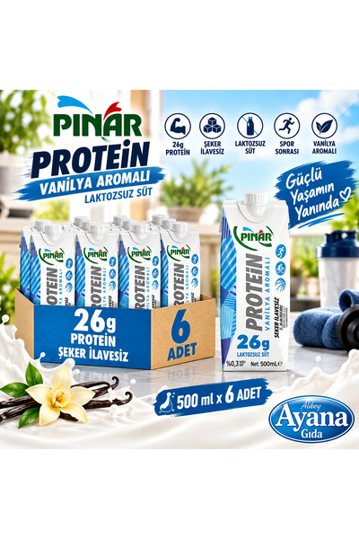 Pınar Protein Laktozsuz Vanilyalı Süt 500 ml x 6 Adet | Yüksek Proteinli Lakt...