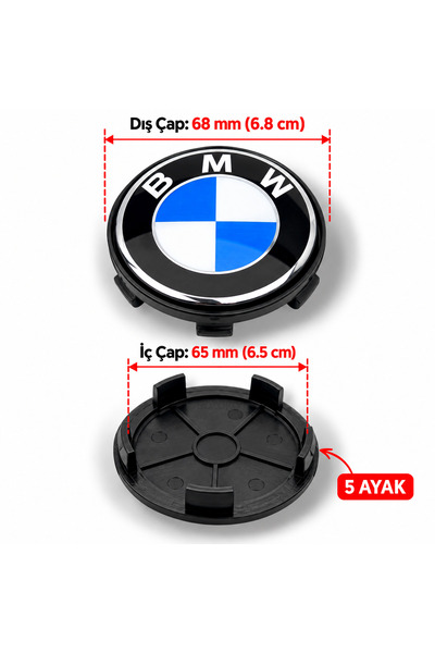 MOZOKO 70 mm BMW Logolu Siyah Jant Göbeği Kapağı 5 Ayaklı Geçmeli Jant Kapağı...