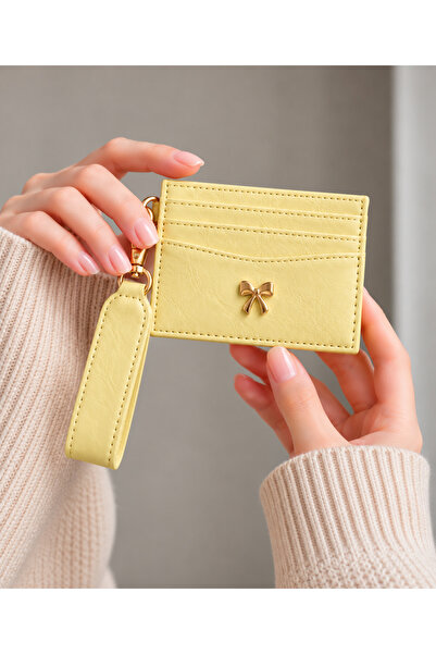 Pratsska Black Bow Detailed Hanging Card Holder – Minimal Women's Card Wallet