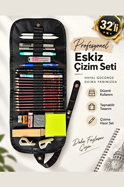 Vox Art 32'li Eskiz Çizim Seti (Artist Kalite Dereceli Kurşun Kalemler) Rulo ...