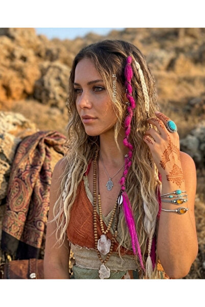 Freya El Yapımı 2'li Sarı Fuşya Pembe Rasta Afrika Örgü Çıtçıt Saç Toka (Anti...