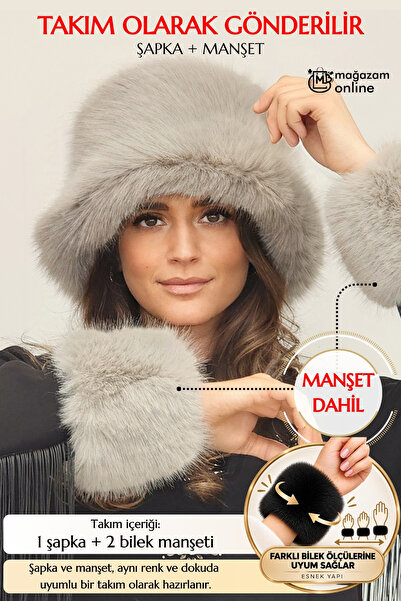 Mağazam Online Premium Women's Plush Bucket Hat Winter Faux - Soft Gray