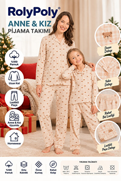 Rolypoly Mother Daughter Cute Bears Cream Shirt Pajama Set