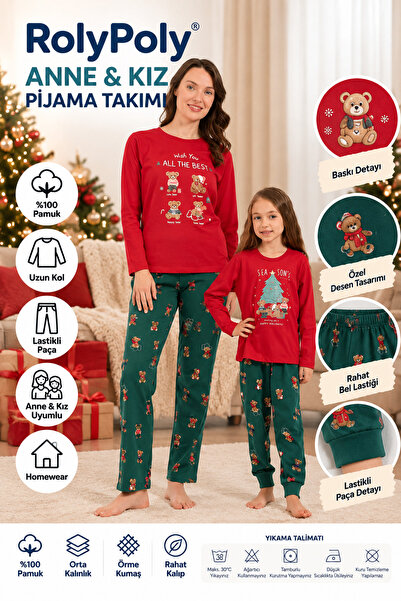 Rolypoly Anne Kız Kırmızı Uzun Kol Pijama Takım, 'Wish You All The Best'