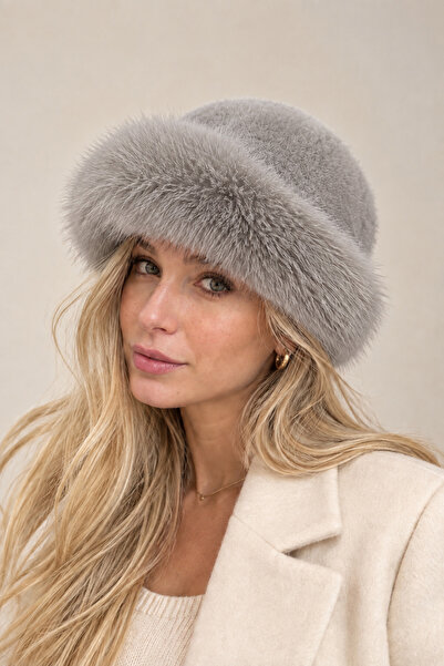 Şirin Giyim Aksesuar Soft Plush Hat - Gray Fur Kalpak