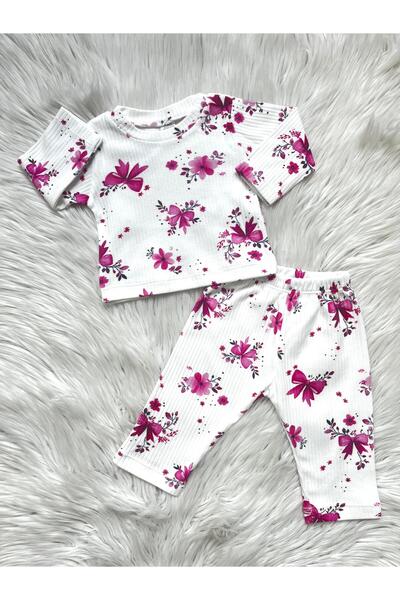 ONE bebek Flowers Desıgn Kız İkili Bebek Takımı Pijama