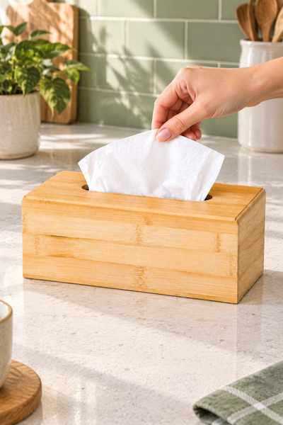 MAKRİ HOME Bambu Peçetelik, 23 cm x 11 cm x 8,5 cm ebatlarında Doğal Bambu Ah...