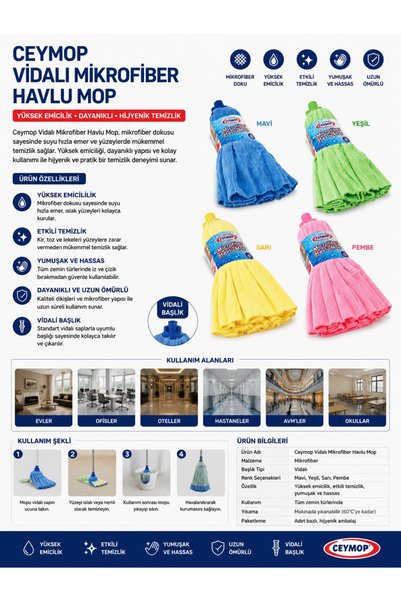 Ceymop Mikrofiber Yuvarlak Havlu Mop