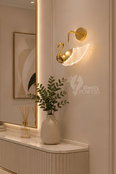 Moonlight Lighting مصباح حائط LED ذهبي أنيق 7153-W على شكل بجعة قابل للتعتيم ...