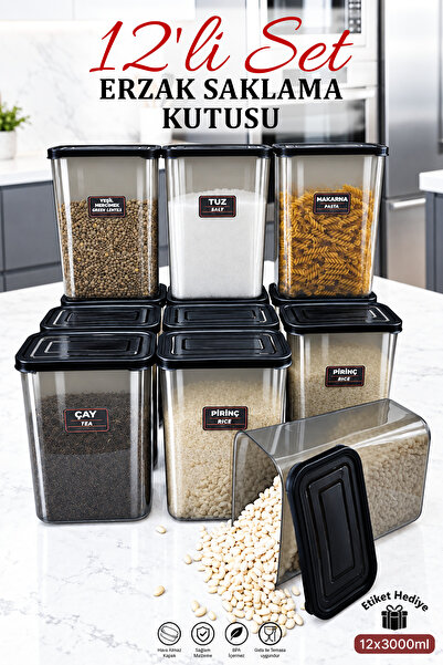 naturelove 12'Lİ Vakumlu Kapaklı ERZAK Saklama Kavanozu Kabı ve Kutusu 3 Litr...