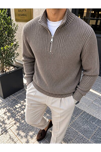 BY İMPALA MODA OVERSIZE SWEATER WITH SEMI ZIPPER