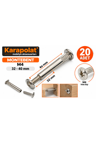 KARAPOLAT Montebent M4X32-40MM( 20 adet)